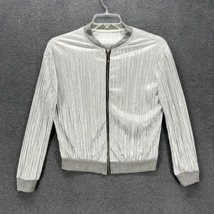 Silver Metallic Jacket Womens Full Zip Cuffed Made in Italy Light Thin‎ Cardigan